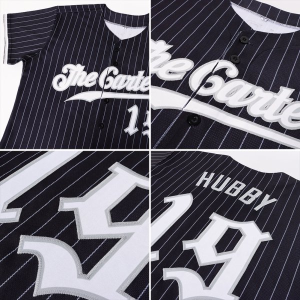 Men's Custom Black Gray Pinstripe White-Gray Authentic Baseball Jersey